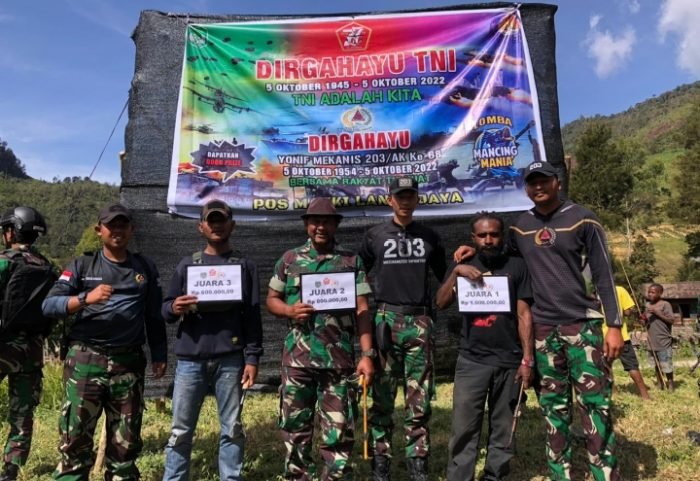 Wujudkan Rasa Aman | Dandim 1710/Mimika | Semarak HUT TNI ke-77, Satgas Satuan Organik Yonif Mekanis 203/AK Gelar Lomba Mancing Ikan